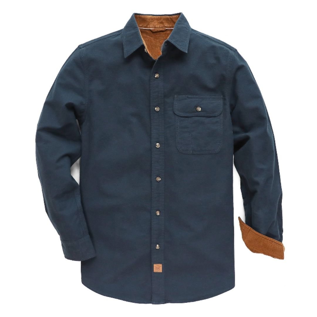 Camisa de franela azul marino, hombre, manga larga, 100% algodón – Talla alta - Montaro Store