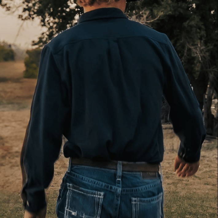 Camisa de franela azul marino, hombre, manga larga, 100% algodón – Talla alta - Montaro Store