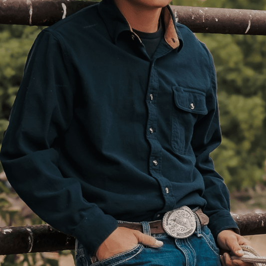 Camisa de franela azul marino, hombre, manga larga, 100% algodón – Talla alta - Montaro Store