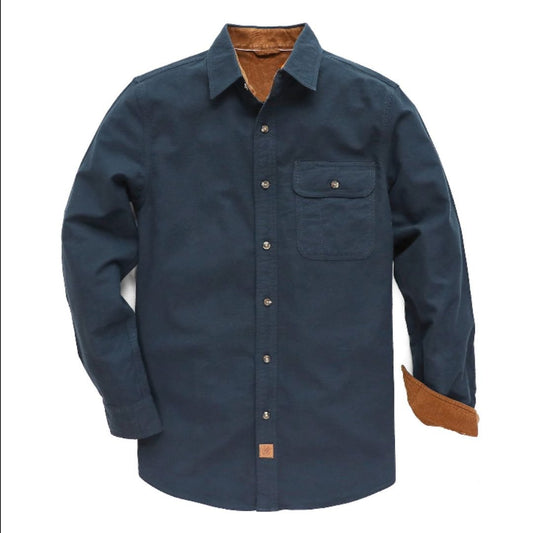 Camisas de franela Montaro para hombre, de peso medio, color azul marino sólido, manga larga, estilo casual con botones y tejido cepillado 100% algodón. Disponible en talla alta. - Montaro Espana