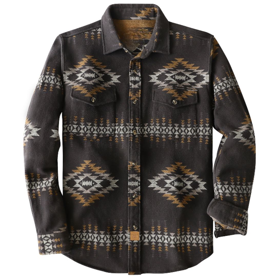 Montaro® Camisa de Franela Azteca para Hombre, Ultra Pesada 10 oz, Manga Larga, Botones, 100% Algodón Suave Cepillado, Estilo Cowboy Casual y Utility - Montaro Espana