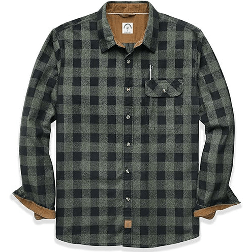 Montaro® Camisa de Franela Verde de Peso Medio para Hombre, Manga Larga, Casual, Botones, 100% Algodón - Montaro Espana