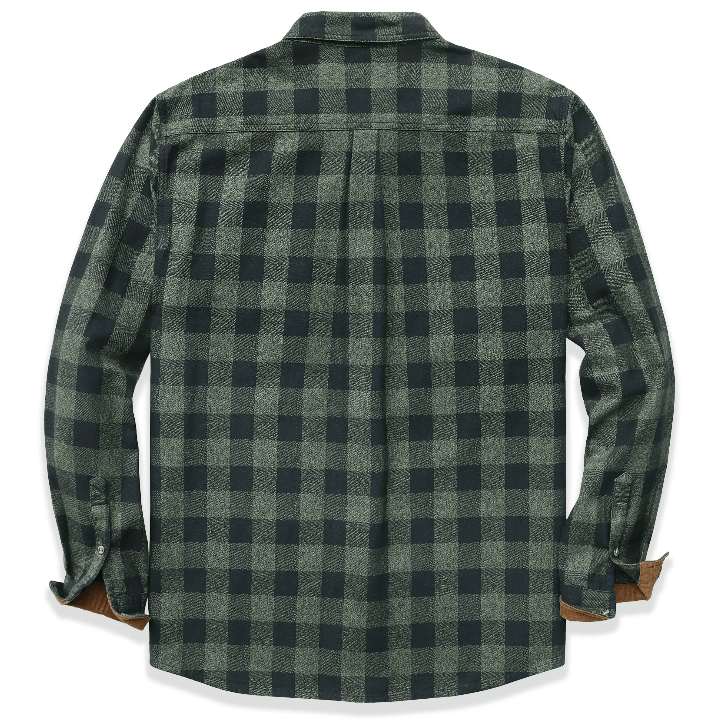 Montaro® Camisa de Franela Verde de Peso Medio para Hombre, Manga Larga, Casual, Botones, 100% Algodón - Montaro Espana