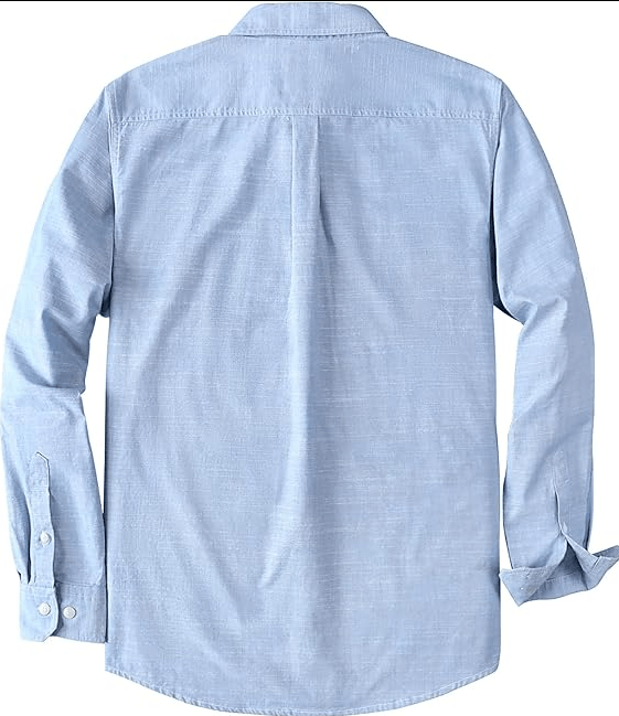 Montaro® Camisa de Hombre Chambray Azul Cielo, Manga Larga, Cierre Frontal con Botones, Bolsillo, Algodón Workshirt. - Montaro Espana