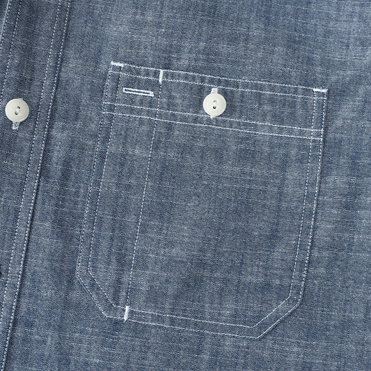 Montaro® Camisa de Hombre Chambray Azul Denim Sólido, Manga Corta, Cierre con Botones, Casual de Algodón, Corte Regular, Ligera con Bolsillo. - Montaro Espana