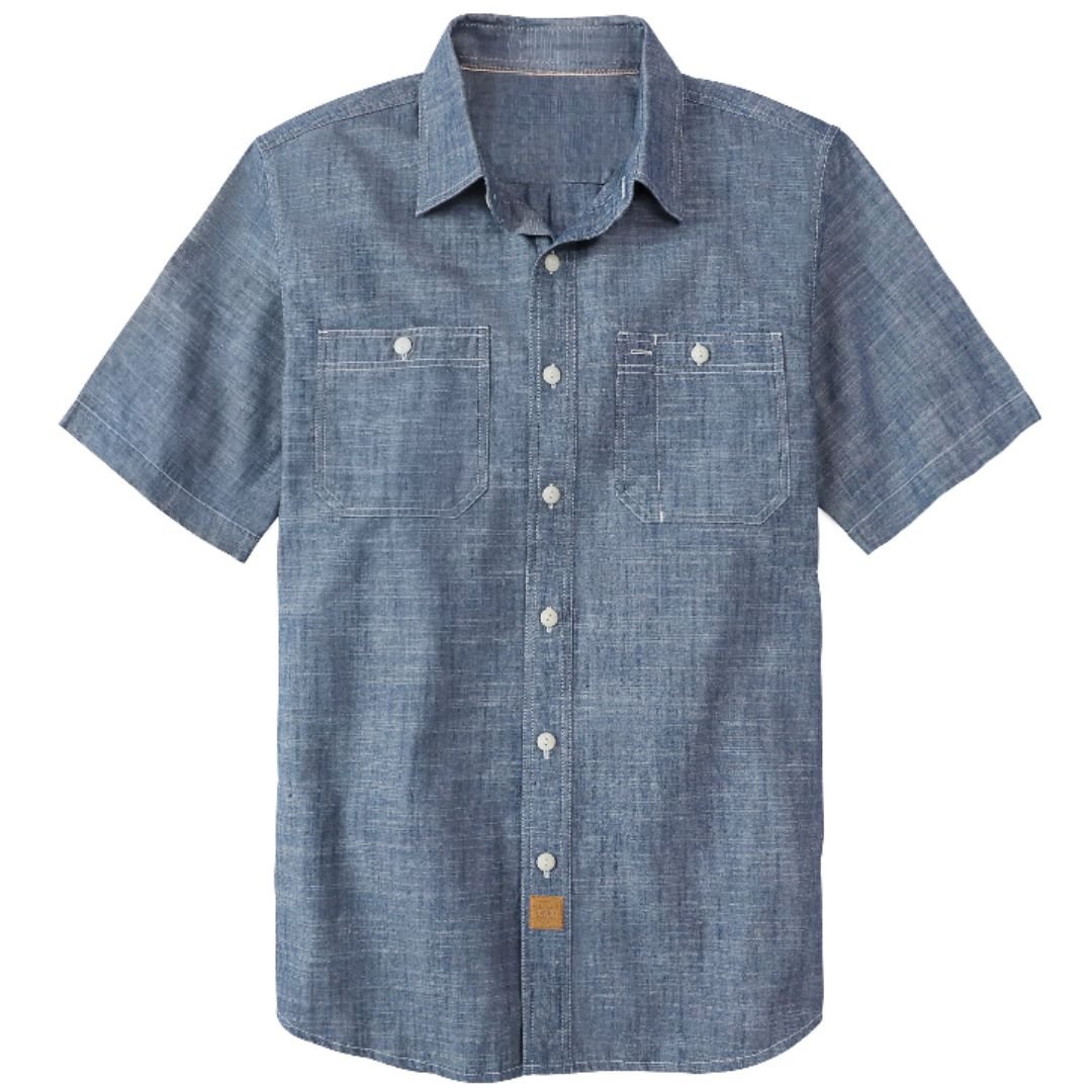 Montaro® Camisa de Hombre Chambray Azul Denim Sólido, Manga Corta, Cierre con Botones, Casual de Algodón, Corte Regular, Ligera con Bolsillo. - Montaro Espana