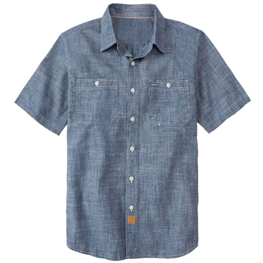 Montaro® Camisa de Hombre Chambray Azul Denim Sólido, Manga Corta, Cierre con Botones, Casual de Algodón, Corte Regular, Ligera con Bolsillo. - Montaro Espana