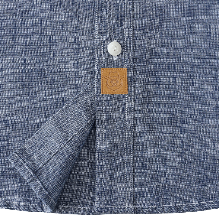 Montaro® Camisa de Hombre Chambray Azul Denim Sólido, Manga Corta, Cierre con Botones, Casual de Algodón, Corte Regular, Ligera con Bolsillo. - Montaro Espana