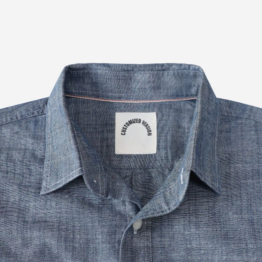 Montaro® Camisa de Hombre Chambray Azul Denim Sólido, Manga Corta, Cierre con Botones, Casual de Algodón, Corte Regular, Ligera con Bolsillo. - Montaro Espana