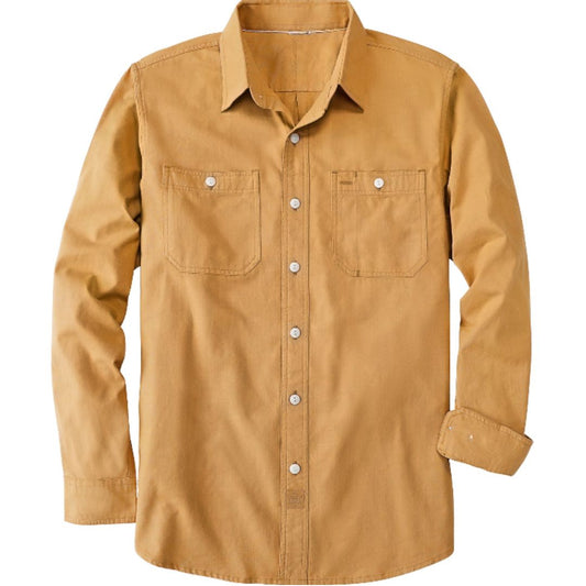 Montaro® Camisa de Hombre Chambray Naranja Hoja, Manga Larga, Cierre Frontal con Botones, Bolsillo, Algodón Workshirt. - Montaro Espana