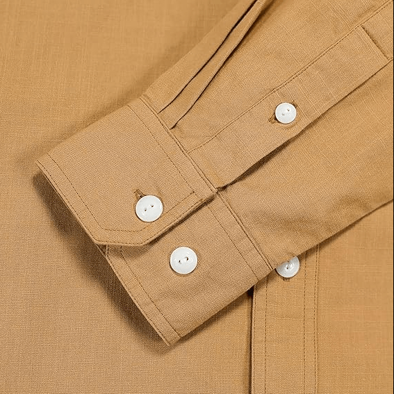 Montaro® Camisa de Hombre Chambray Naranja Hoja, Manga Larga, Cierre Frontal con Botones, Bolsillo, Algodón Workshirt. - Montaro Espana