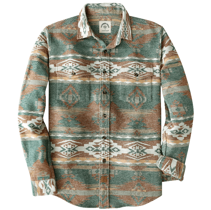 Montaro® Camisa de Hombre Ultra Pesada 10 oz, Estilo Azteca Naranja y Verde, Manga Larga, Botones, 100% Algodón, Franela Suave, Casual Cowboy y Utility. - Montaro Espana