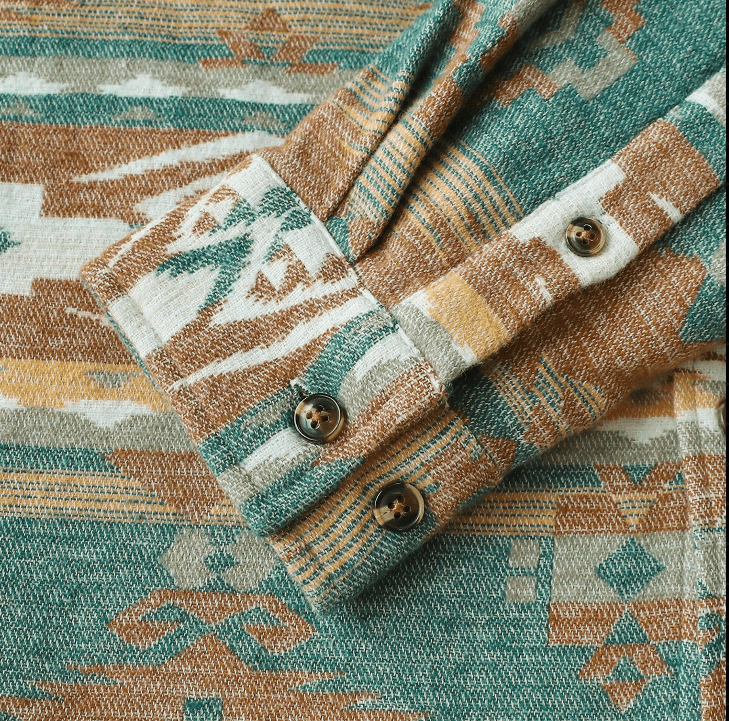 Montaro® Camisa de Hombre Ultra Pesada 10 oz, Estilo Azteca Naranja y Verde, Manga Larga, Botones, 100% Algodón, Franela Suave, Casual Cowboy y Utility. - Montaro Espana