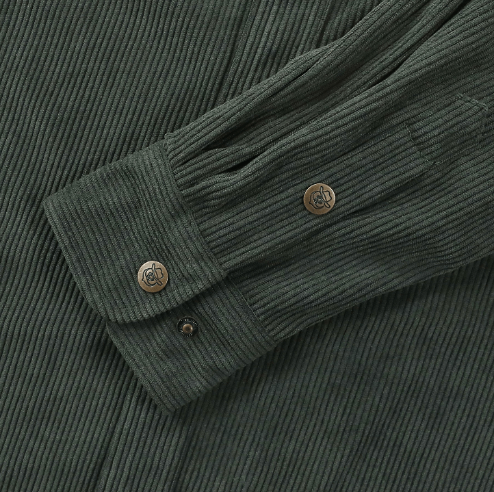 Montaro® Camisa de Pana para Hombre, Verde Sólido, Chaqueta de Pana de Manga Larga, Estilo Casual de Trabajo Vintage, Ajuste Regular, Botones a Presión - Montaro Espana