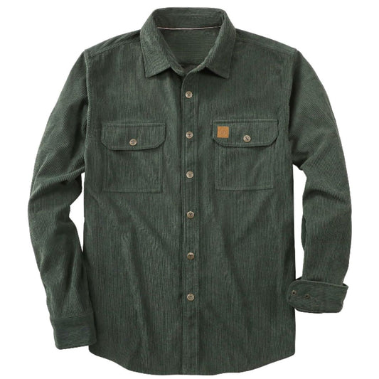 Montaro® Camisa de Pana para Hombre, Verde Sólido, Chaqueta de Pana de Manga Larga, Estilo Casual de Trabajo Vintage, Ajuste Regular, Botones a Presión - Montaro Espana