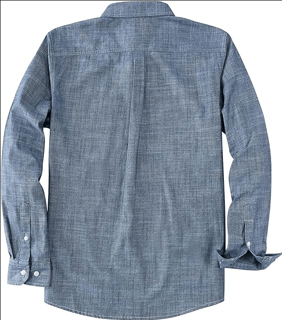 Montaro® Camisa de Trabajo de Chambray Azul Denim para Hombre, Manga Larga, Cierre Frontal con Botones y Bolsillo de Algodón - Montaro Espana