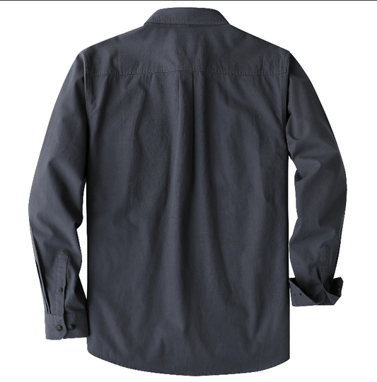 Montaro® Camisa de Trabajo de Chambray Gris Oscuro para Hombre, Manga Larga, Cierre Frontal con Botones y Bolsillo de Algodón - Montaro Espana