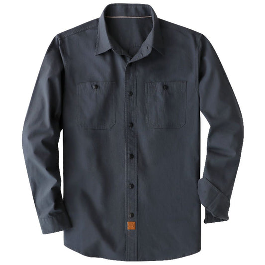 Montaro® Camisa de Trabajo de Chambray Gris Oscuro para Hombre, Manga Larga, Cierre Frontal con Botones y Bolsillo de Algodón - Montaro Espana