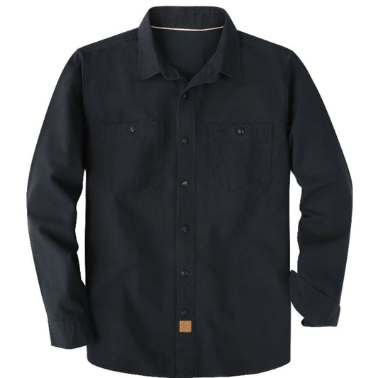 Montaro® Camisa de Trabajo de Chambray Negra para Hombre, Manga Larga, Cierre Frontal con Botones y Bolsillo de Algodón - Montaro Espana