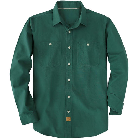 Montaro® Camisa de Trabajo de Chambray Verde Oliva para Hombre, Manga Larga, Cierre Frontal con Botones y Bolsillo de Algodón - Montaro Espana